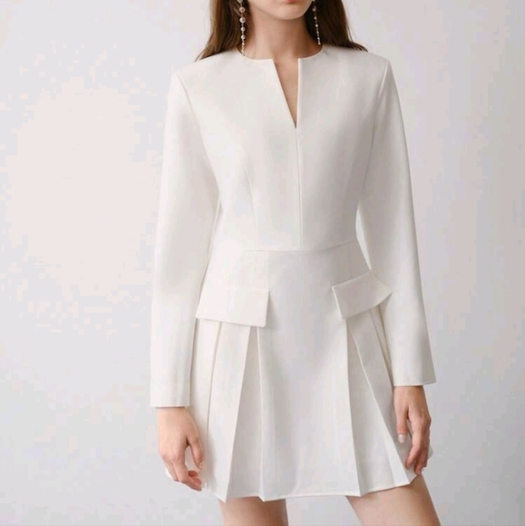 NOTCHED V NECK PLEATED DRESS - Picture 1 of 6